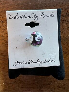Sterling Silver Glass Charm in Purple and Black